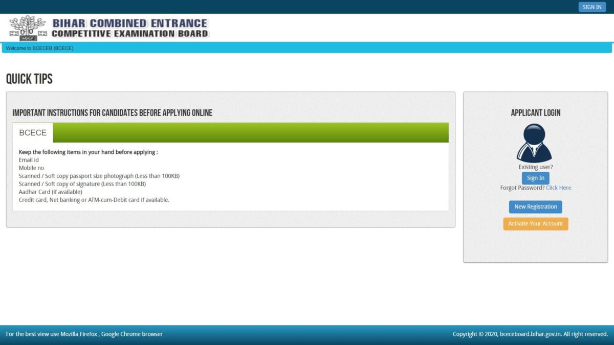 How to apply for BCECE 2020 Exam online