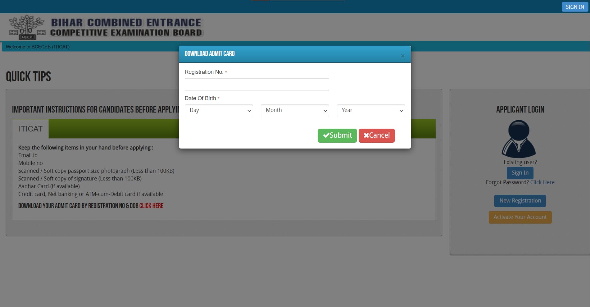 BCECEB has released Bihar ITICAT 2020 Admit Card