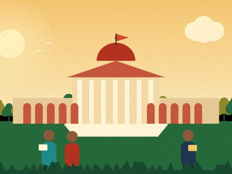 Bihar University Muzaffarpur - Illustration of a university building with a dome and students carrying books